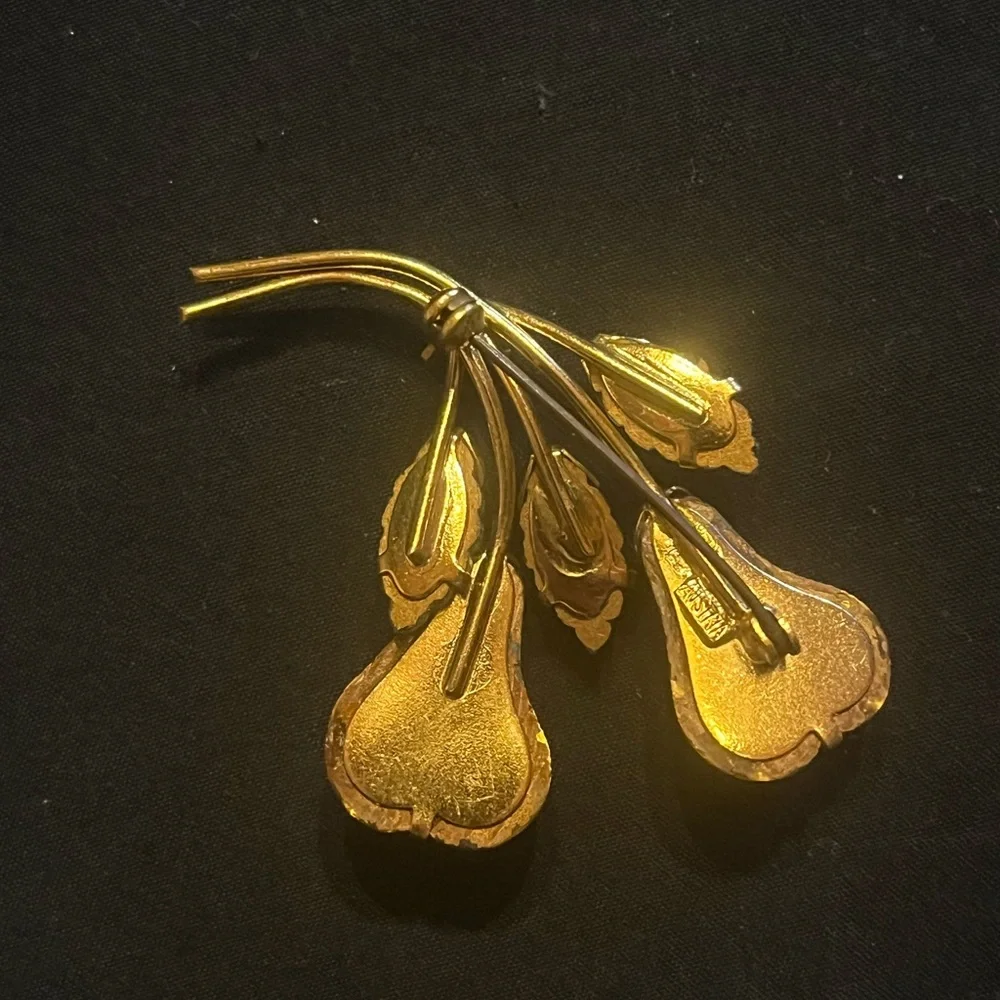 Vintage Gold Tone Austria Fruit Brooch Orange Pears